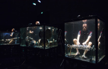 Des musiciens en aquarium font du bruit dans le monde du silence