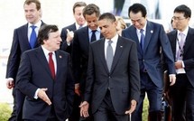 Jose Manuel Barroso et Barack Obama devant Dmitry Medvedev, David Cameron, Nicolas Sarkozy, et Naoto Kan