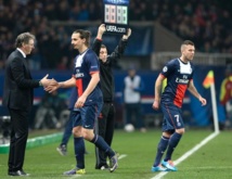 Zlatan Ibrahimovic avec l'entraîneur du PSG Laurent Blanc