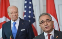 Mohsen Marzouk, secrétaire général de Nidaa Tounes devant le président tunisien Béji Caid Essebsi