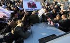 Manifestation hostile à l'entrée du convoi d'Alliot-Marie à Gaza