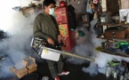 Un employé municipal fumige une maison pour lutter contre le moustique Aedes Aegypti, vecteur du virus Zika et celui de la dengue, le 5 février 2016 à Bangkok Zika: l'OMS juge "approprié" de reporter les dons de sang des voyageurs revenant des pays